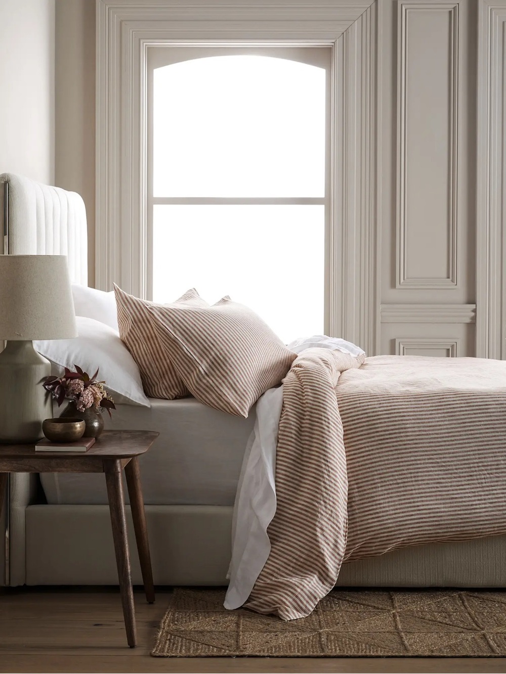 NEW Quince Queen European Linen Stripe Duvet Cover Terracotta LUXURY $154